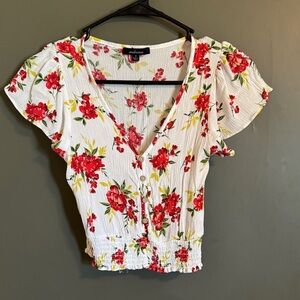 Wild Fable Floral Blouse - White with Red and Yellow Flowers